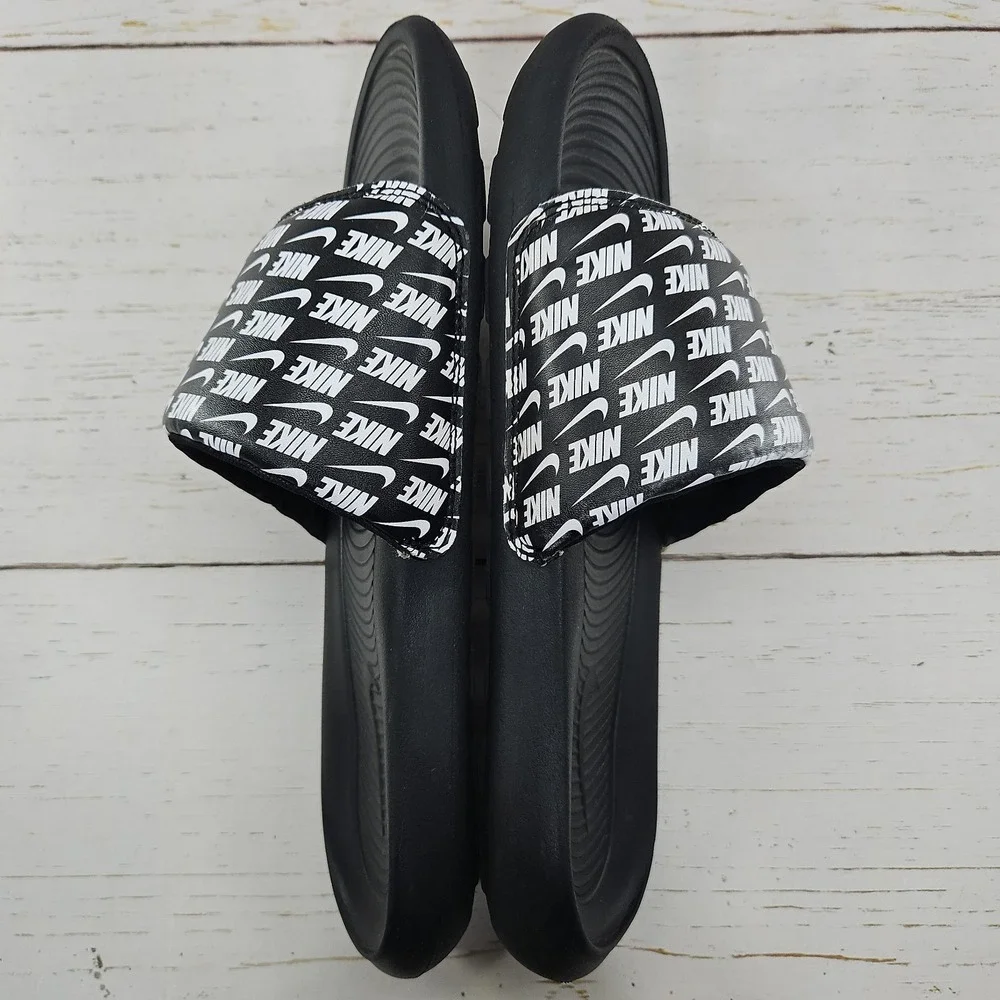 Nike Victori One Print Slides Mens 10 Black White Athletic Sandals CN9678-006